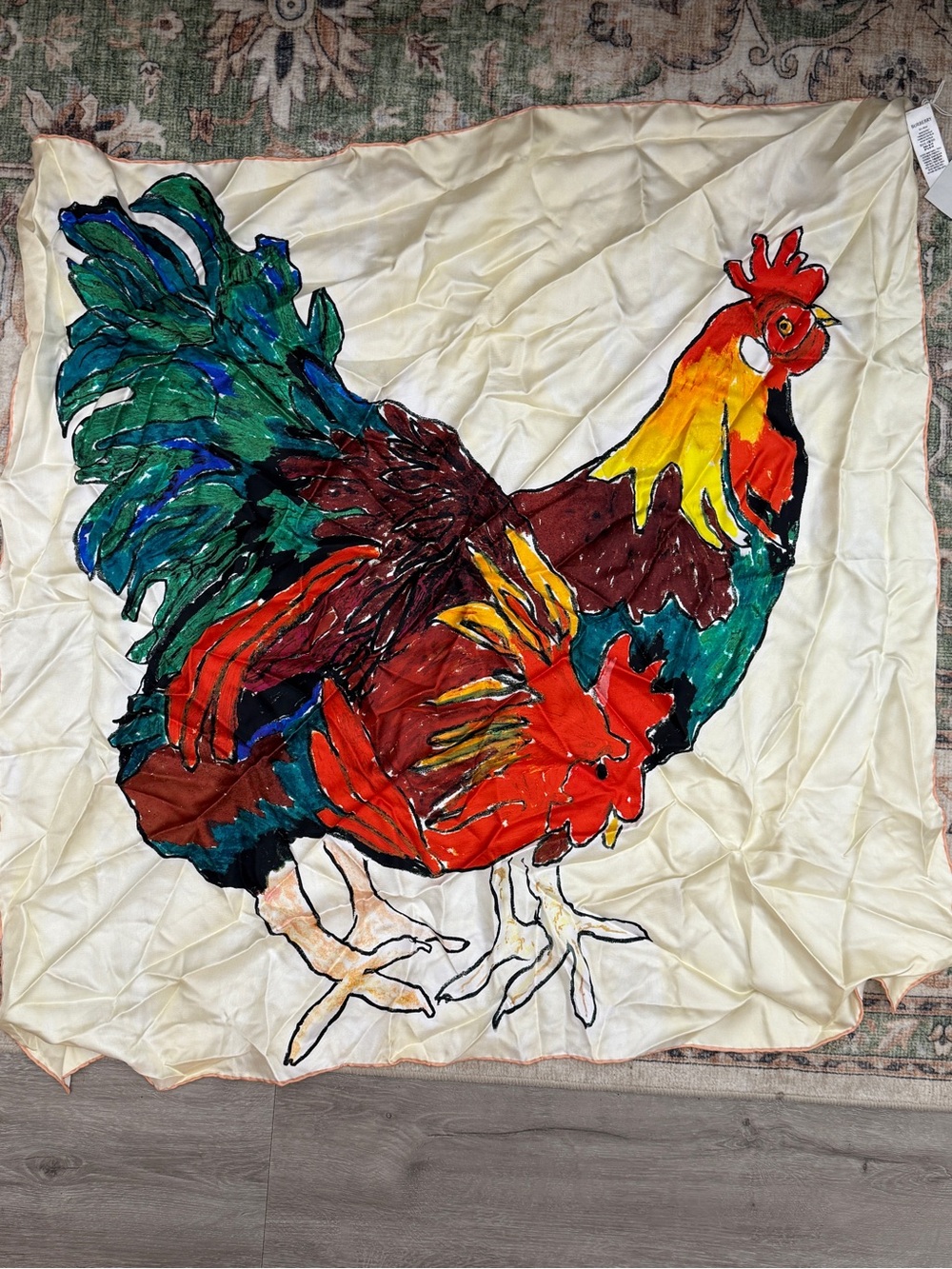 Burberry Multicolor Silk Scarf with Rooster 100% silk made in Italy